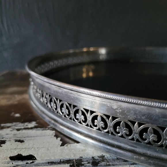 Vtg Eisenberg Lozano Silverplate and Formica Fleur de Lis Gallery /Cocktail Tray - Picture 4 of 6